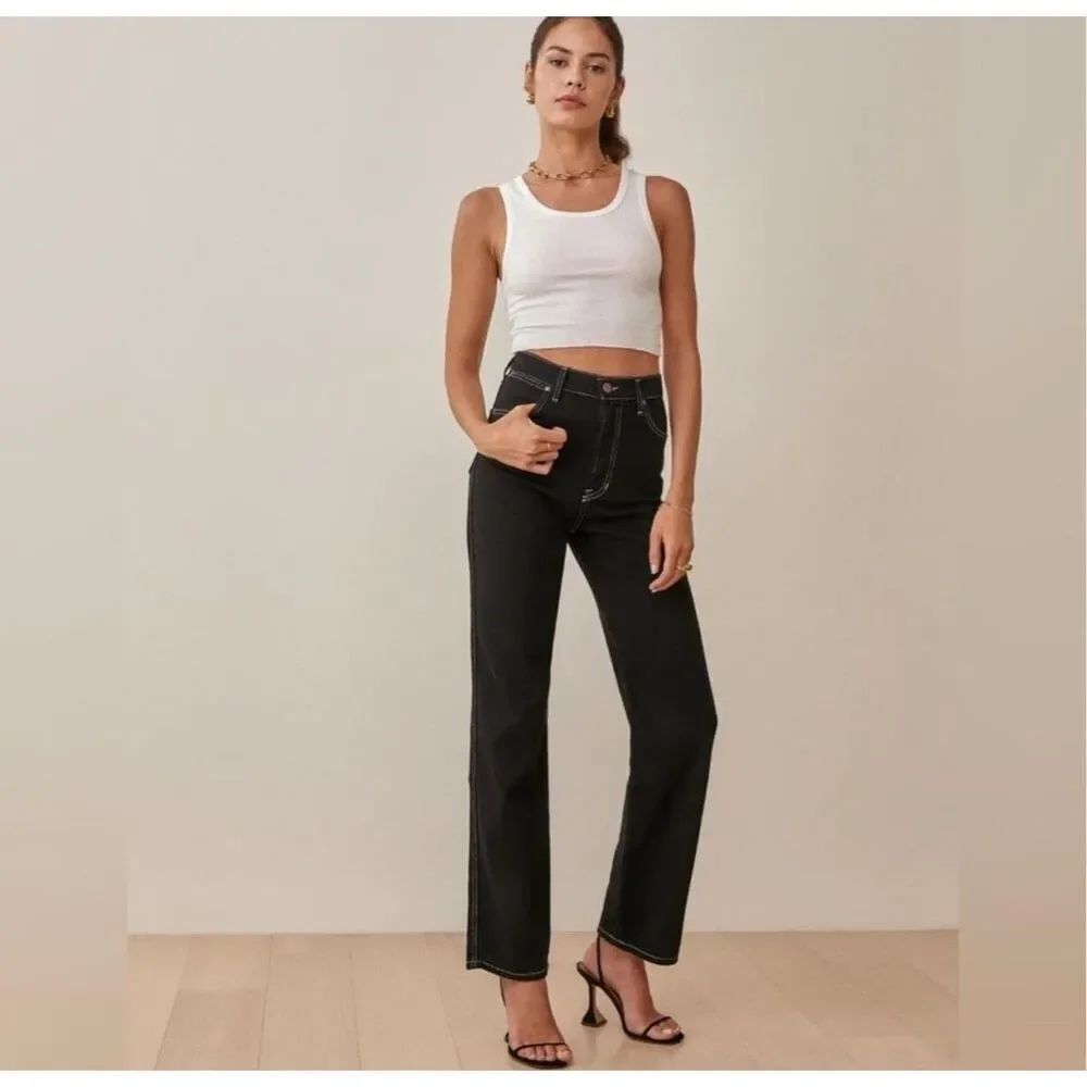 ✨Reformation COWBOY HIGH RISE STRAIGHT SZ 24 JEANS IN BLACK✨